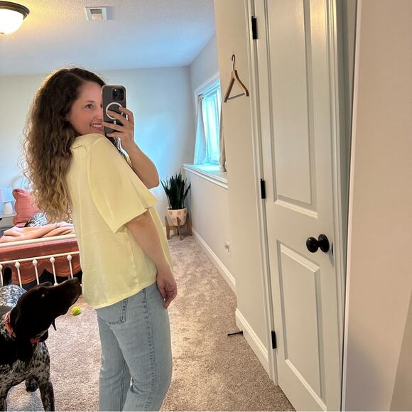 NWT MNG Yellow Satin Blouse 18 - Picture 3 of 7